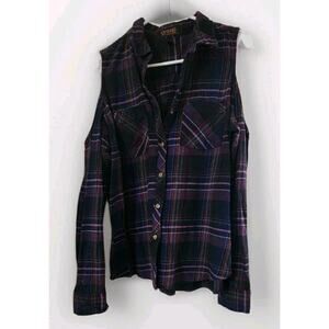 Shyanne Boot Barn Large Plaid Cold Shoulder Western Country Cowgirl Flannel Top